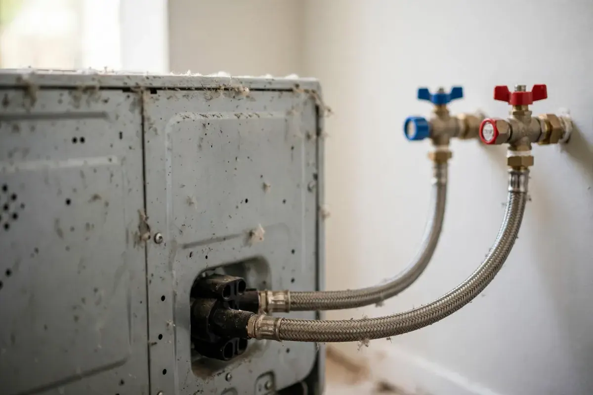 Washer water inlet valve with two braided hoses connected to wall valves